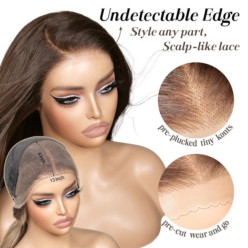 ENCOUNTERU Chocolate Brown Glueless Wig with Bangs Body Wave Layered