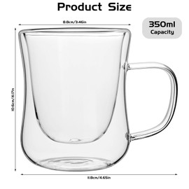 Yeelua Coffee Mugs, 2pcs 350ml Double Walled Coffee Glasses Cups, Cappuccino, Latte, Macchiato Coffee Mugs for Hot & Cold Drinks, Glass Cups for Tea Milk Juice