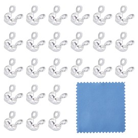 GOMAKERER Pack of 24 925 Sterling Silver Bead Tips, Crimping Tips, Beads, Open Clamshell Knot Covers, Foldable Bead Tips, Small Hole End Cap for Jewellery Making