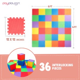 Non-Toxic Extra-Thick 36 Piece Children Play & Exercise Mat - Comfortable Cushiony Foam Floor Puzzle Mat, 6 Vibrant Colors for Kids & Toddlers
