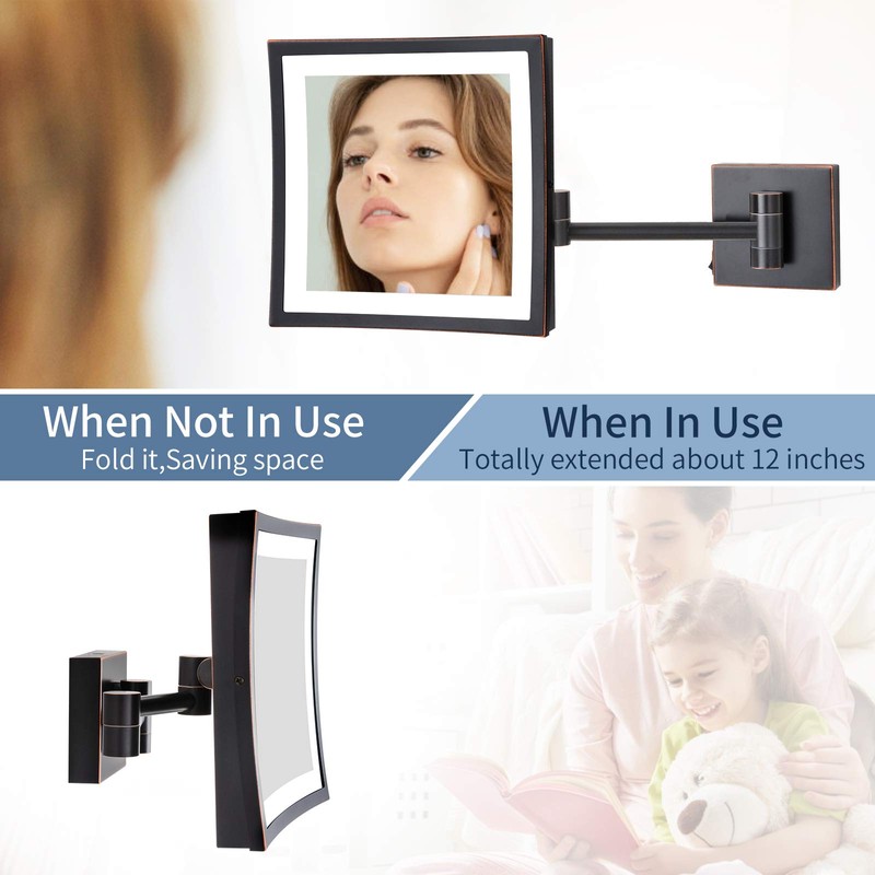 DOWRY LED Lighted 5X Magnifying Makeup Mirror with Plug,8Inch, Polished