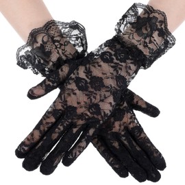 Tyqour Black Lace Gloves for Women, Tea Party Lace Gloves Women, Elegant Black Gloves Costume, Vintage Short Opera Gloves, Mesh Gloves for Opera Wedding Dinner 1920s Party