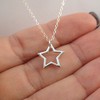 Sterling Silver Tiny Star Outline Charm Pendant Necklace,18"