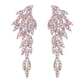 BriLove Wedding Bridal Chandelier Earrings, Art Deco Angel Wings Rhinestone Retro Statement Earrings for Women Long Drop Dangling Pastel Color Silver-Tone