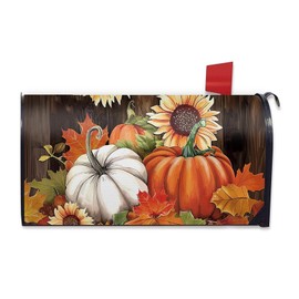 FBCOO Fall Pumpkin Mailbox Cover Magnetic Standard Size 20.5" x 18" Autumn Thanksgiving Sunflower Decorative Post Letter Box Wrap Decor Farmhouse Maple Leaves Garden Yard Outdoor Decoration