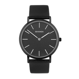 Sekonda Minimal Ladies 38mm Quartz Watch in Black with Analogue Display, and Black Leather Strap 40606