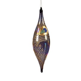 Goodwill: Christmas Italian Blue and Gold hand Blown Large Finial DropGlass Peacock Ball 28cm