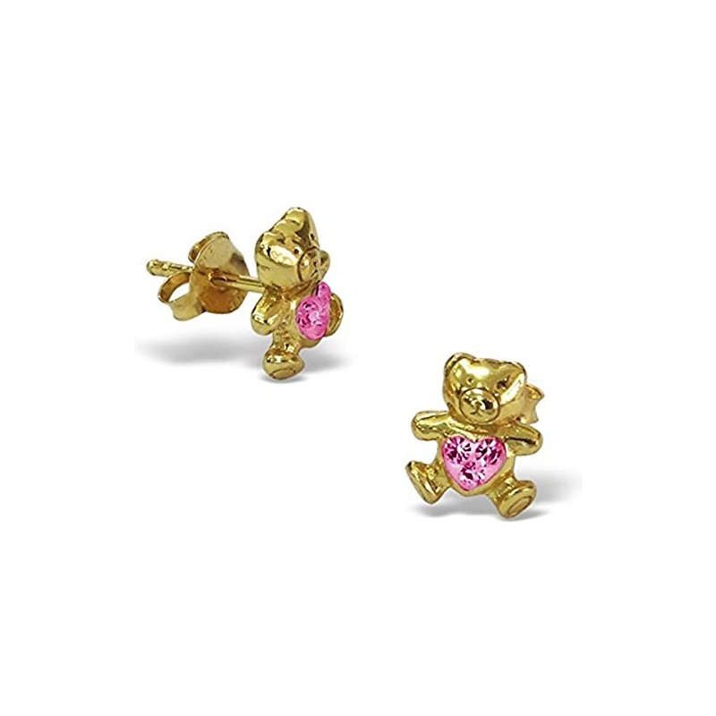 Teddy Bear Earrings with Crystal Stones 925 Sterling Silver Gold