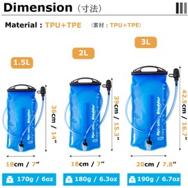 YAPJEB Hydration Water Supply Bag, 0.3 gal (1.5 L), 2 L; 3 L; Hydration Pack, Tube, Reservoir, Water Carrier, Backpack, Water Pack, Running, Marathon, Trekking, Climbing, Hydration, Disaster