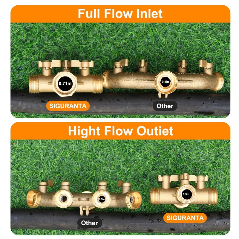 SIGURANTA Garden hose splitter, Brass 3 Way High Flow with