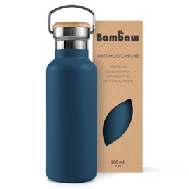 Bambaw Thermal Flask 500 ml, Water Bottle Blue, Stainless Steel Drinking Bottle, Thermal Flask Kids 500 ml, Metal Water Bottle - Azure Blue