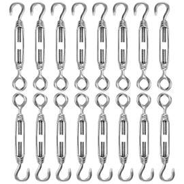 ZEONHEI Pack of 16 M4 Turnbuckle Wire Tensioner, 304 Stainless Steel Turnbuckle with Hook and Adjustable Eyelet for Hanging and Tensioning, 10.5 cm - 14.5 cm Long, 40 kg Load Capacity