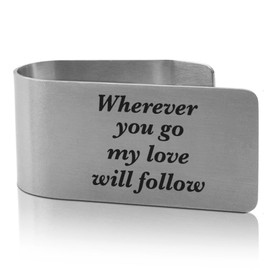 XQLZY Wherever You Go My Love Will Follow Engraved Stainless Steel Cars Visor Clip, Funny Angel Car Visors Clip Gifts for Family Friend Driver, Travels Visors Car Accessories Gifts for Mom Sister BBF