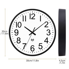 VIVILINEN Radio-Controlled Silent Wall Clock Without Ticking Noises Radio Wall Clock Silent Wall Clock Non-Ticking Hanging Clock for Living Room Bedroom Office Kitchen 30 x 30 cm / 12 Inches (Type 2)