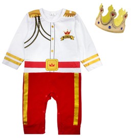 Pezhiqun Baby Boys Prince Charming Costumes Outfits for Newborn Infant Medieval Royal Prince Crown Dress Up Party, 6-12 Months, Long Sleeve, White