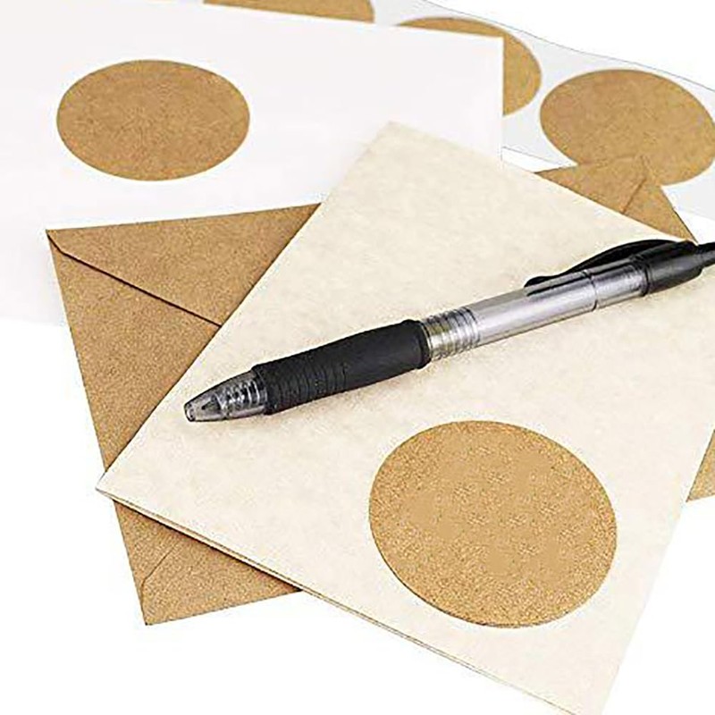 JIHUOO 2 Rolls 1 Inch Round Kraft Paper Stickers Blank