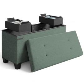STORAGEBUD Storage Ottoman Bench with Bins, 30-in Storage Bench for Bedroom End of Bed, Folding Foot Rest Ottoman for Living Room Max 660lbs, Fabric Ottomans, Green