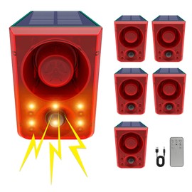 ChunHee Solar Outdoor Motion Sensor Alarm with Dog Barking Gunshot Sound, Support Recording and Adjustable Volume, 130db Loud Noise Maker 3 Work Modes Strobe Light for Home, Villa, Farm, Barn (6pack)