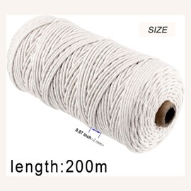 Macrame Yarn 2 mm Cotton Yarn Beige Cotton Yarn Macrame Yarn Cotton Rope 2 mm Macrame Cord Macrame Cord for DIY Hanging, Plant Hangers, Crafts, Knitting (1 Roll x 200 m)