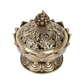 Vintage Backflow Incense Burner Bowl, Lotus Incense Holder Charcoal Censer Ash Catcher for Powder Cone or Coil Incense(Bronze)