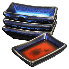 Zerodeko 4 Pieces Sushi Dish, Japanese Style Sauce Dish, Rectangle Porcelain Side Dish,Small Delicate Ceramic Dish, Blue Vintage Dipping Dish, 9.00X6.00X2.50CM, 5155OZ53X48GXG75