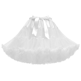 WOWBRIDAL Women's Girls Elastic Waist Multi-Layer Tulle Tutu Short Skirt Petticoat (White,One Size)