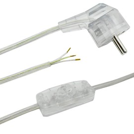 Transparent Cable 2 m with Earthing Contact Plug & Toggle Switch On/Off - 3-Core Connection Cable 250 V