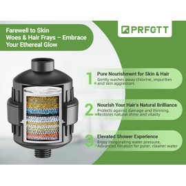 25-Stage Shower Filter prevents scale buildup,Revitalize Hair Skin Nails with Purifying Water, softener hard water,99% Lead Chlorine, Fluoride &Chemicals removed,High Output Fan Technology,Matte Black