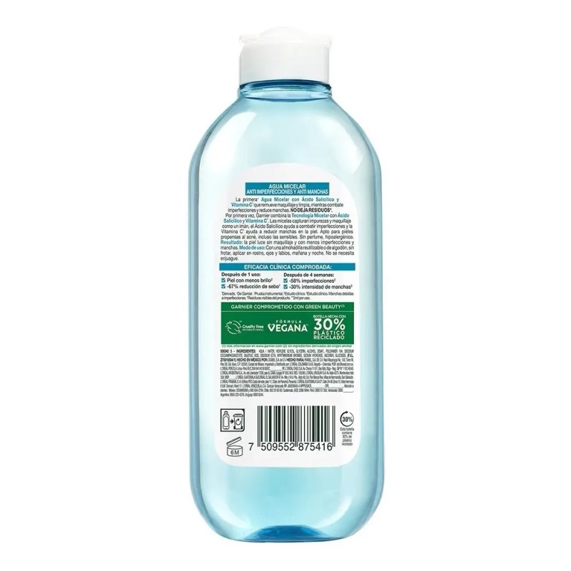 Agua Micelar Ácido Salicílico Skinactive 400ml Garnier