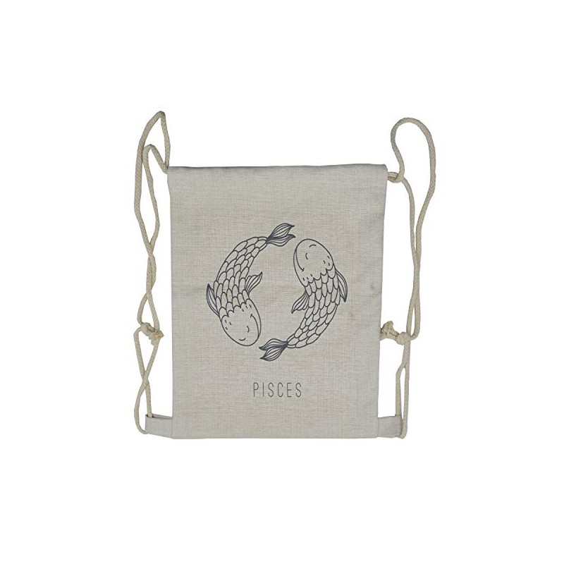 Lunarable Zodiac Pisces Drawstring Backpack, Marine Fish Doodle, Sackpack Bag