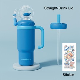 【COMOBEBE】24oz Stainless Steel Whale Fountain Tumbler with Handle – Two Lids, Spill-Proof, Dishwasher Safe, Cute & Perfect for Kids, Teens, and Adults:_Blue + direct-drink straw tip