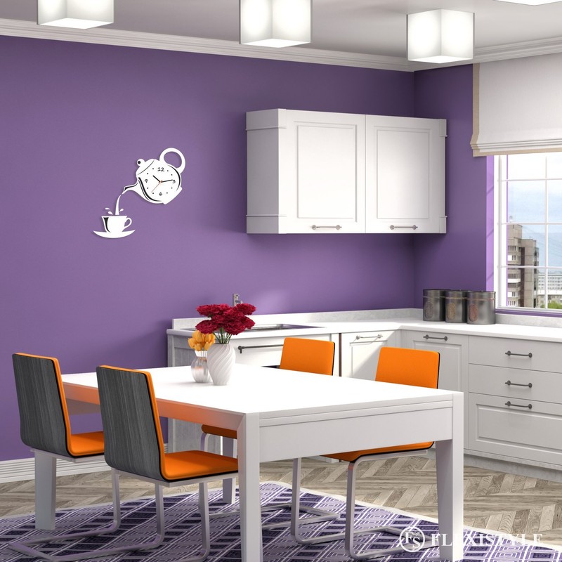 FLEXISTYLE Modern kitchen wall clock JUG & CUP white