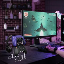 FYY Game Controller Holder 2 Tiers - Universal Dual Controller Stand Gaming Headset Holder, Acrylic Clear Controller Display Stand