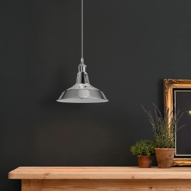 Pair of 2 Retro Modern Metal Lamp Shades Chrome 30cm Ceiling Light Shades Easy Fit Lampshades for Vintage Industrial Pendant Lights Bedroom Kitchen Bathroom Antique Shade Hanging Light Shade