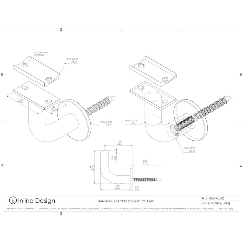 Handrail Bracket Stainless Steel 316 Redshift Quasar (Satin Stainless Steel)