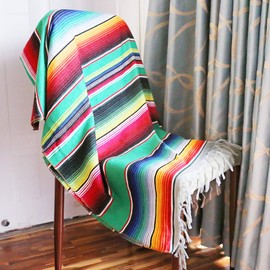 84 X 59 Inch Mexican Serape Blanket Bay Window Blanket, Mexican Tablecloth Serape Tatami Blanket Bed Blanket Table Cover Tapestry Blanket Picnic Mat for Mexican Party Wedding Decorations