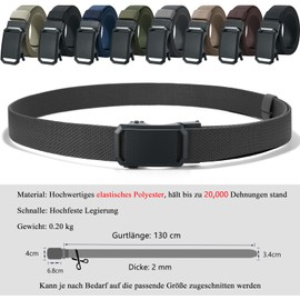 LionVII Elastic Ratchet Belt with Automatic Buckle, Adjustable and Stretchable, Work Belt for Men, 130 cm, Grey - Twill