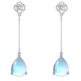 Birthstone Earrings Celtic Dangle Earrings Teardrop Earrings for Women Sterling Silver Moonstone Teardrop Long Drop Earrings, Sterling Silver, Moonstone