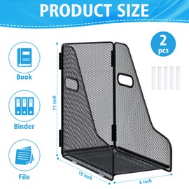 SMAODSGN 2 Pack Binder Folder Holder for Desk Black Vertical File Storage Metal Mesh Desk File Organizer 10" L x 6" W x 11" H Desktop Binder Holder Organizer for Office Workspace Home School Supplies
