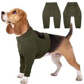 Kuoser XS Dog Surgery Recovery Suit, Dog Recovery Suit Female, Dog Forelegs Recovery Suit, Surgical Recovery Clothing, Dog Leg Brace, Leg Wound Protector, Elbow Support for Dogs, Army-Green