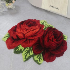 Christmas Bath Mat, Red Flowers Xmas Bathroom Rug, Soft Non-Slip Runner, Cute Plant Washable Microfiber Floor Carpet for Bedroom Home Decor