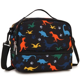 Lunch Bag for Boys, Insulated Lunch Box Cute Thermal Lunch Tote Bag with Dual Compartment and Removable Shoulder Strap,Blue Dinosaur VONXURY