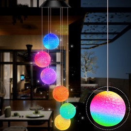 Remon Solar Wind Chimes Color-Changing Led Light Solar Powered Mobile Hanging Chimes Crystal Ball Waterproof Wind Chimes Lights for Patio, Home, Outdoor, Yard, Garden, Party, Festival Decoration