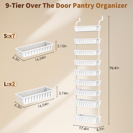 SAKFEP 9-Tier Over The Door Pantry Organizer, Pantry Organization and Storage, Hanging Door Spice Rack Shelves for Home & Kitchen Organization, Laundry & Bathroom Essentials (White)