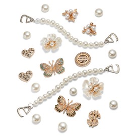 Arugaga Bling Shoe Charms for Women，Rhinestone Pearl Flower Shoes Decoration and Shoe Chain Cute Designer Shoe Decoration Charms for Girls