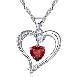 Emma Manor EM Love Heart Necklace 14k White Gold Plated Forever Love Heart Pendant Necklace Cubic Zirconia Jewellery for Women Girl (White Gold-01-Jan)