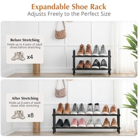INSMART 2-Tier Expandable Shoe Rack:Stackable and Adjustable Shoes Organizer Storage Shelf, Sturdy and Durable Metal Structure Free Standing Shoe Rack for Closet Entryway Doorway