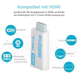 MUCUNZHEN Wii to HDMI Adapter, Wii to HDMI Converter Connector with 1080p/720p Video Output and 3.5mm Audio - Supports All Wii Display Modes