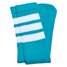 SKATERSOCKS One Pair of Italian Mid Calf Aqua Tube Socks with White Stripes - Style 1