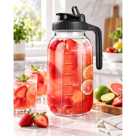 64 oz Glass Pitcher with Airtight Lid – Wide Mouth Half-Gallon Drink Jug for Iced Tea, Juice & Water